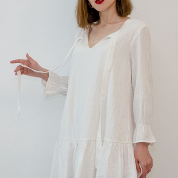 Flounce Sleeve Tie Neck Mini Dress - Picture 4 of 5